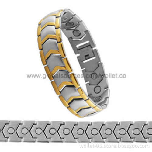 Wholesale Titanium Bracelet with Strong Magnet, Gold Plating, ODM/OEM Orders are Accepted